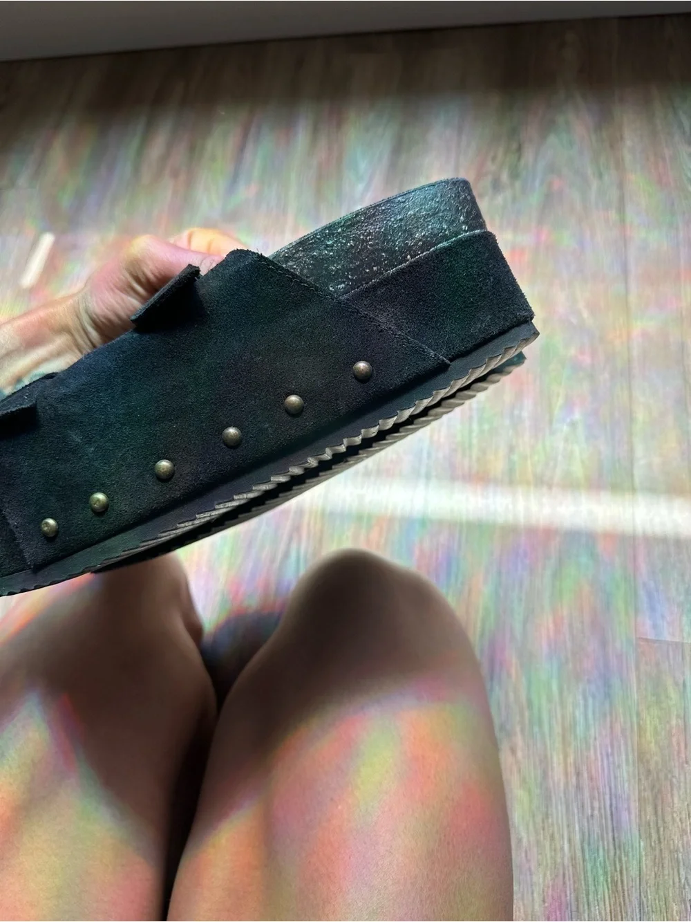 INTENTIONALLY BLANK Black Suede Double Buckle Platform Sandals - Picture 5 of 8